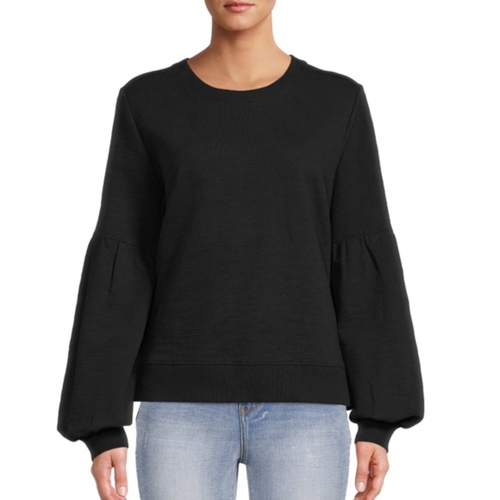 Time & Tru size S Black Soot 100% Cotton long Blouson Sleeve pullover Sweatshirt
